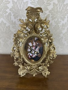 Mosazný rámeček na fotky s květinovým motivem, cena za ks