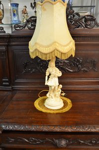 Stolní lampa s  látkovým stínidlem, styl První republika